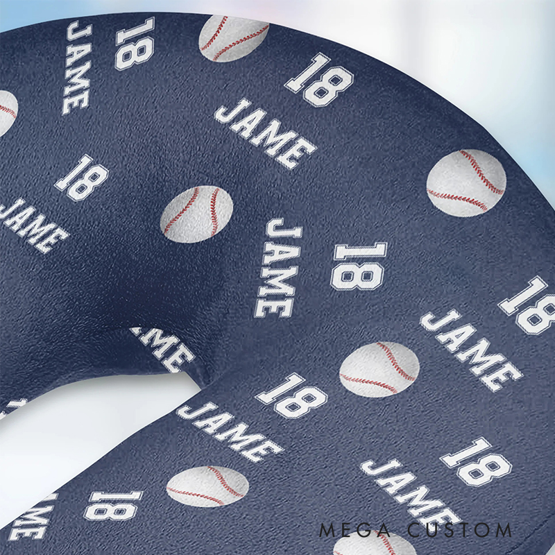 Personalized Baseball U-Shaped Pillow with Name and Jersey Number for Sports Lovers and Travelers