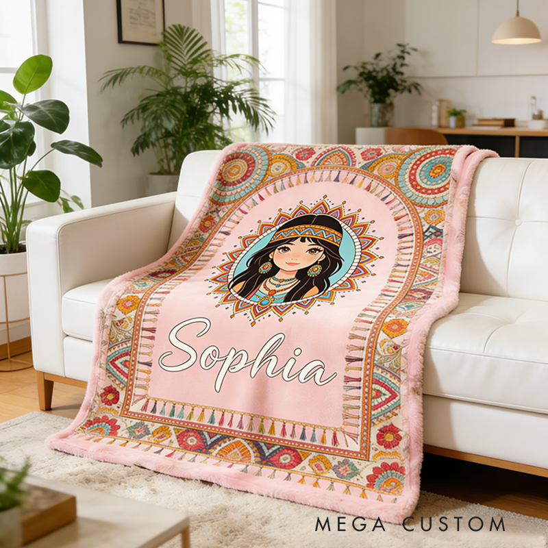 Personalized Bohemian Style Blanket Custom Name Hippie Girl Hippie Soul Peace Love Blanket for Music Lover Gift