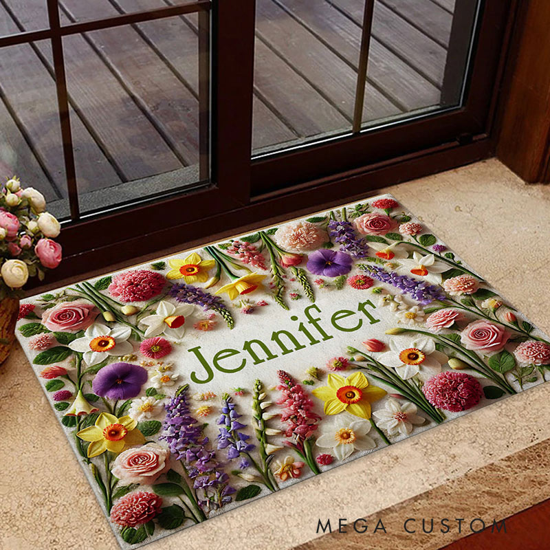 Personalized Gardening Doormat Custom Beautiful Flowers Rug for Garden Lover Kids Gift Mother's Day Gift 