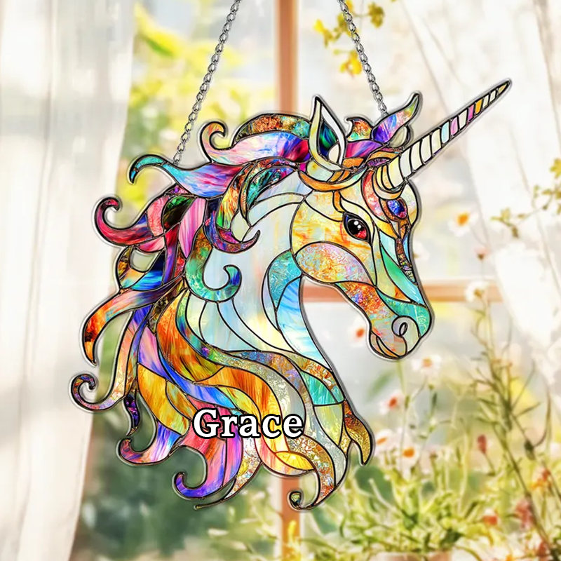 Personalized Dream Horse Acrylic Suncatcher Pink Winged Horse Window Art Fantasy Decor Iridescent Glass Ornament