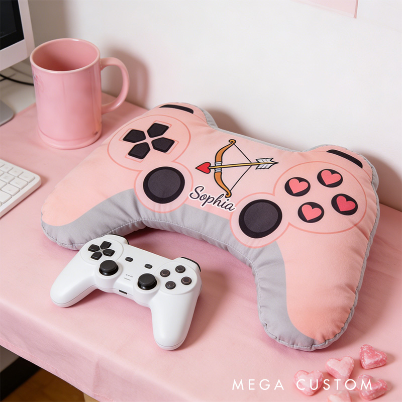 Personalized Arrow And Heart Game Couple Controller Shaped Pillow for Game Lovers Valentines Day Gift Plush Pillow Christmas Gift for Couples