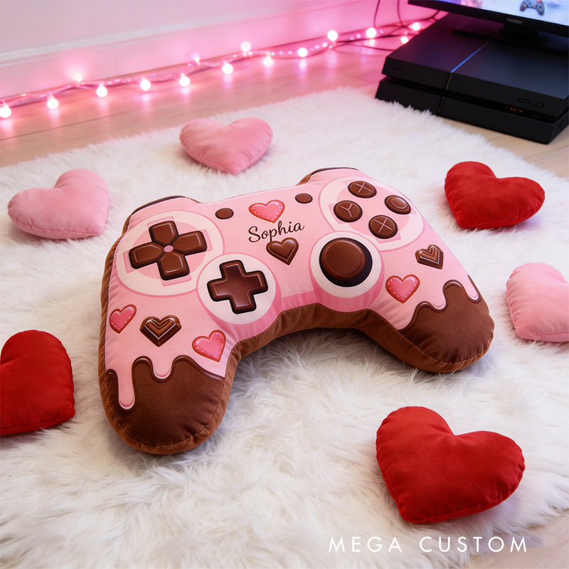 Personalized Love Chocolate Game Couple Controller Shaped Pillow for Game Lovers Valentines Day Gift Plush Pillow Christmas Gift for Couples