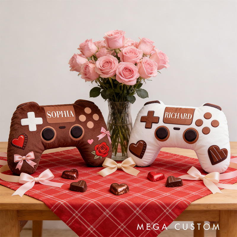 Personalized Matching Game Couple Controller Shaped Pillow for Game Lovers Valentines Day Gift Plush Pillow Christmas Gift for Couples