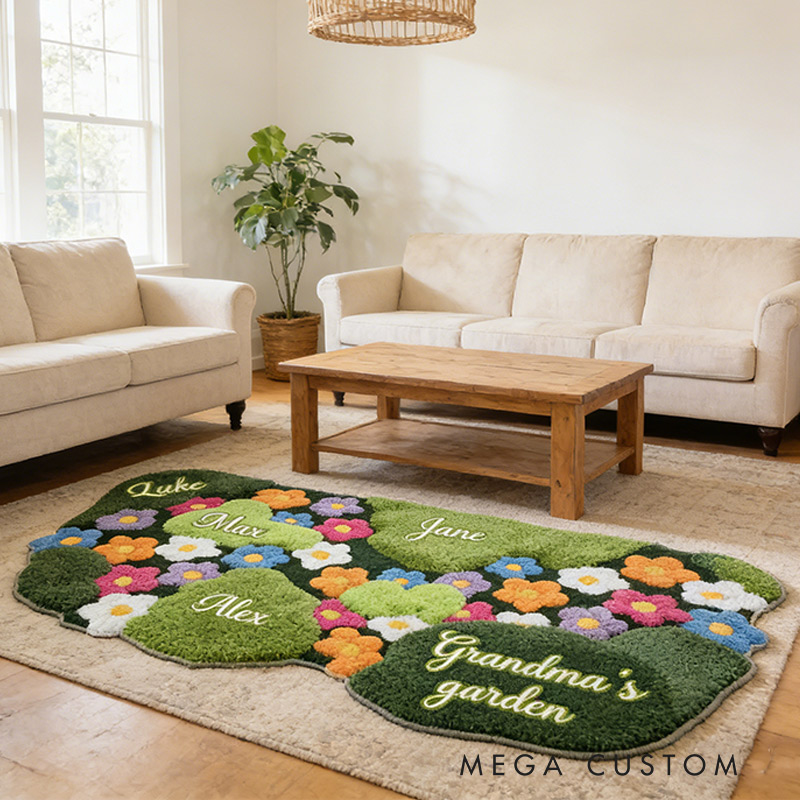 Personalized Grandma's Garden Rug Custom Shaped Rug with Name Garden Lover Gift Kids Gift Mother's Day Gift 