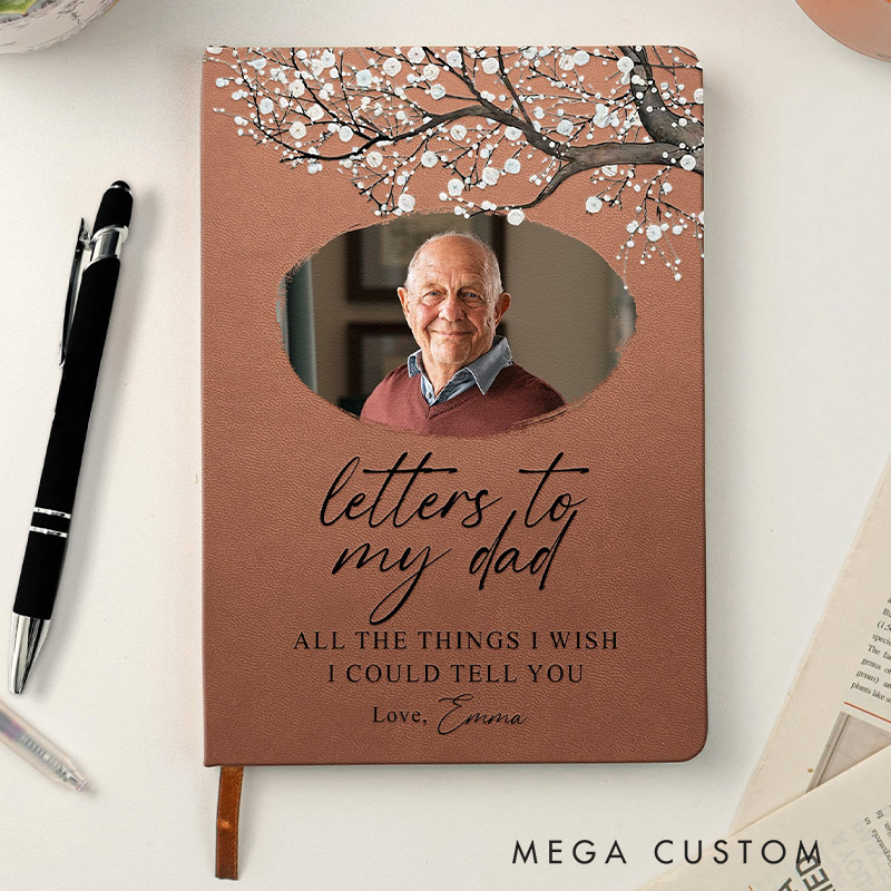 Personalized Photo Leather Journal Custom Letters To My Dad Grief Journal Loss of Loved One Gift Memorial Gift Remembrance Gift