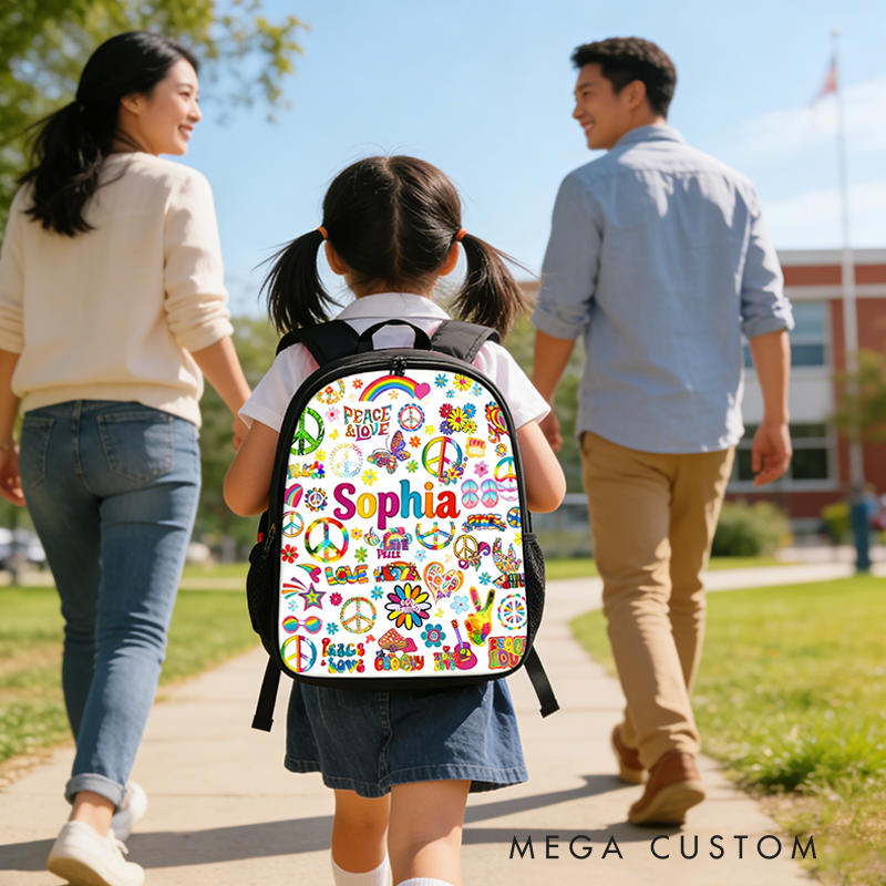 Personalized Hippie Style Backpack Custom Name Gift for Guitar Player and Music Lover
