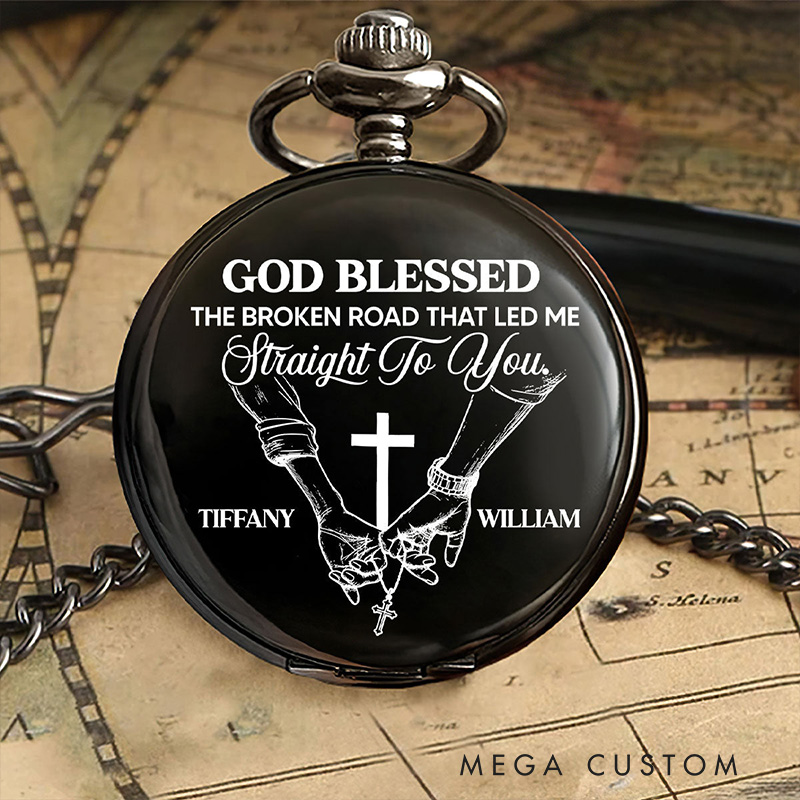 Personalized Infinite Love Infinite Us Compass Pocket Watch with Custom Name Cross Pocket Watch Religious Gift for Couple Valentine's Day Gift