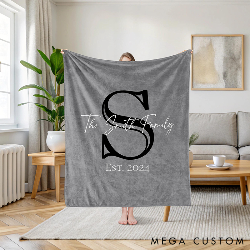 Personalized Monogram Family Name Blanket Custom Initial Throw Blanket