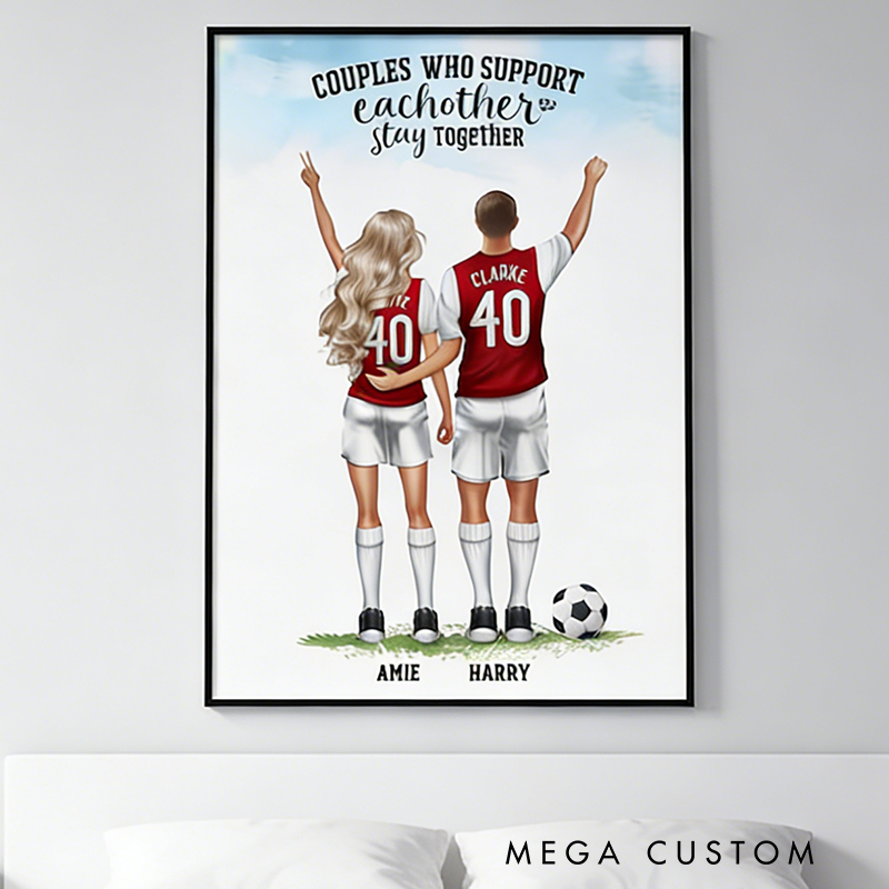 Personalized Soccer Couple Poster with Custom Names and Jerseys