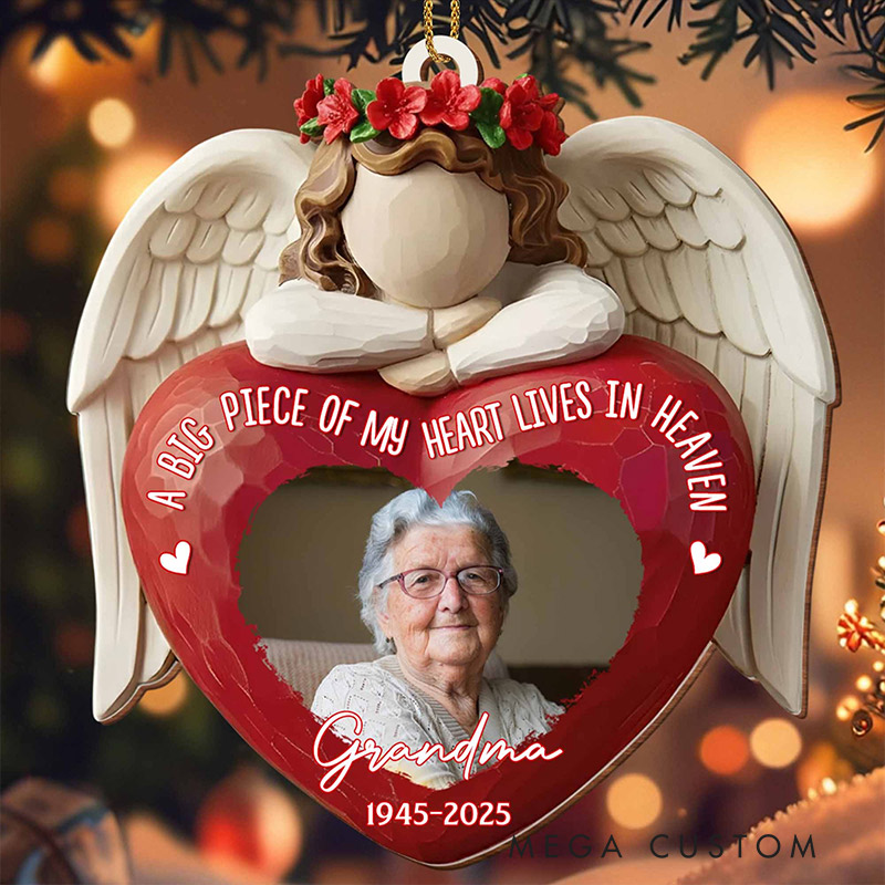 Personalized Wood Ornament A Big Piece Of My Heart Lives In Heaven Angel Heart Ornament Memorial Gift for Family