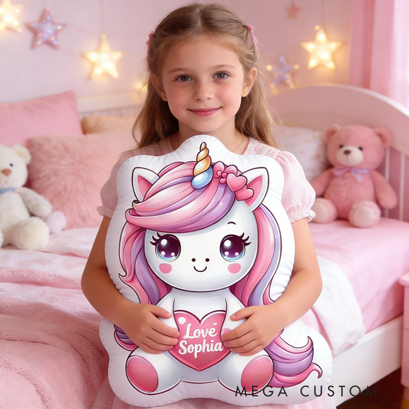 Personalized Valentine's Day Gift Pillow Pastel Colors Custom Name and Whimsical Fantasy Style Graphic 3D Print Pillow for her