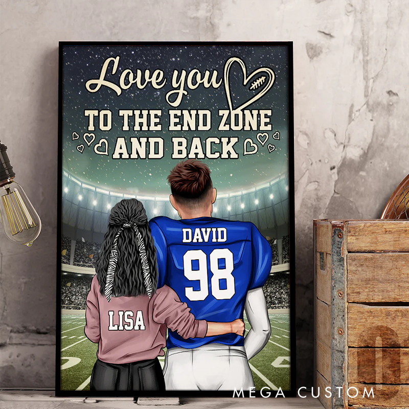 Personalized American Football Couple Poster with Custom Names and Jerseys