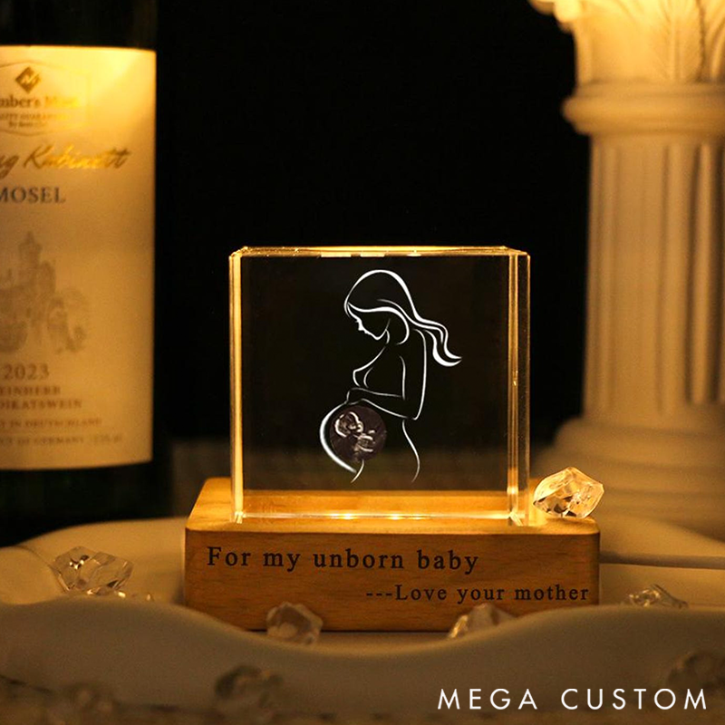 Personalized 3D Crystal Baby Metal Ultrasound Photo Custom Crystal Photo Gift Engraved Baby Photo Crystal Night Light