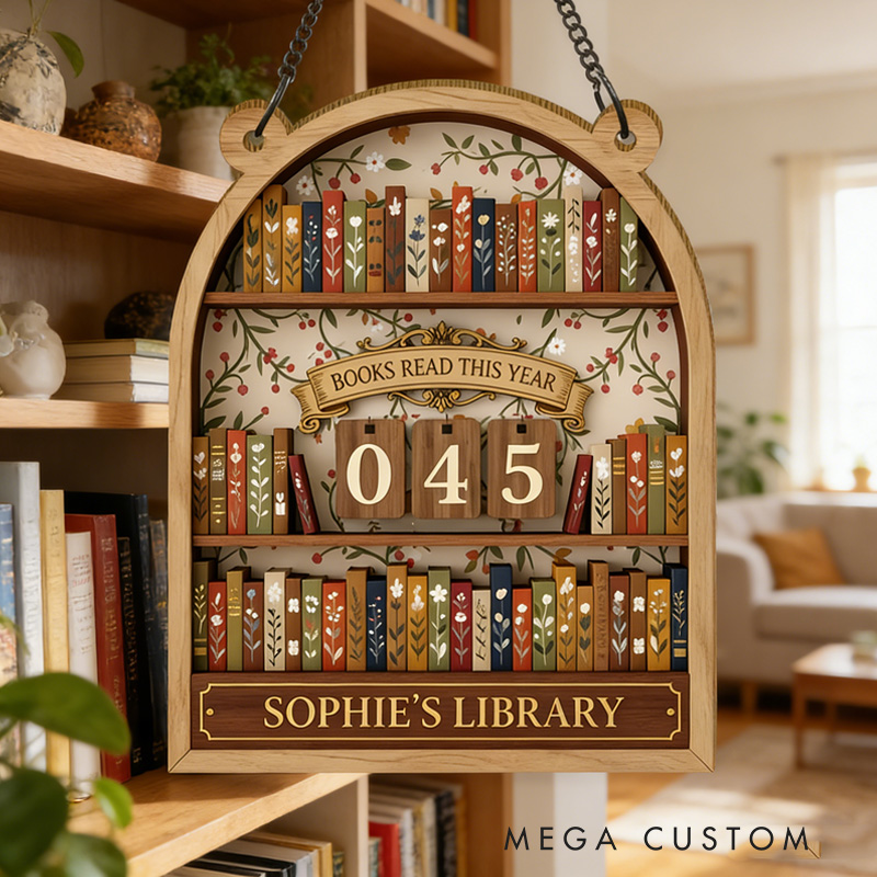 Personalized Vintage Book Tracker Sign Custom Reading Tracker with Name Books Read This Year Counter for Book Lover Christmas Gift Bookish Librarian Gift