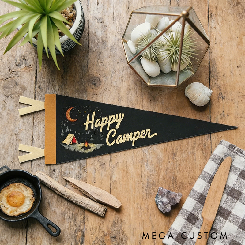 Personalized Happy Camper Felt Pennant Vintage Camping Banner Inspirational Kids Room Decor Outdoors Home Accent Gift