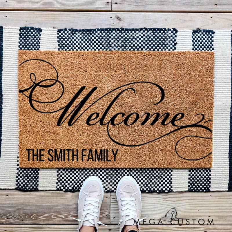 Personalized Welcome Doormat Custom Home Mat with Name for Family and Couple Housewarming Gift