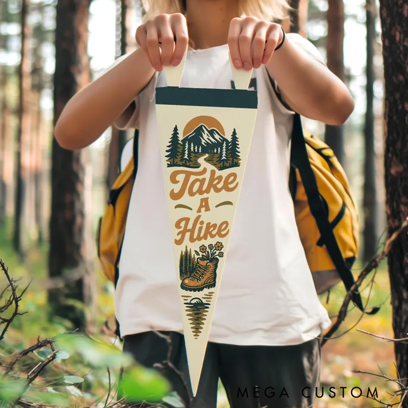 Personalized Felt Pennant Adventure Wall Decor Hiking Camp Banner Handmade Wanderer Sign Outdoor Lover Gift Inspirational Travel Art