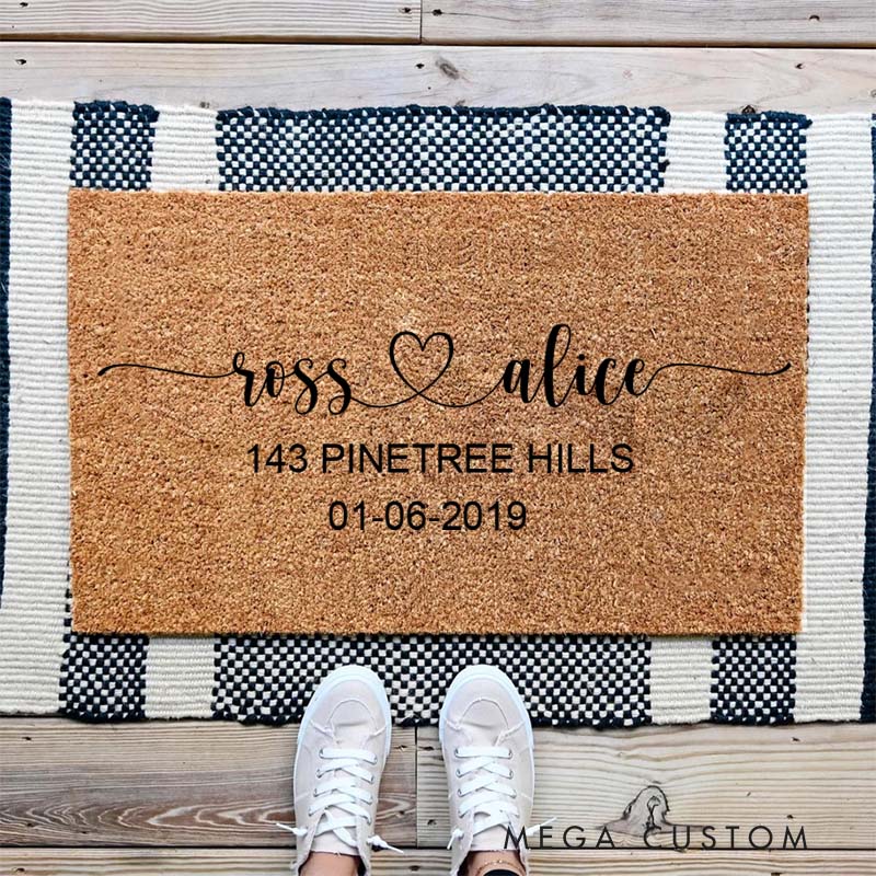 Personalized Couple Doormat Custom Heart Design Durable Coir Welcome Mat for New Home Entryway Romantic Housewarming Gift for Couples and Newlyweds