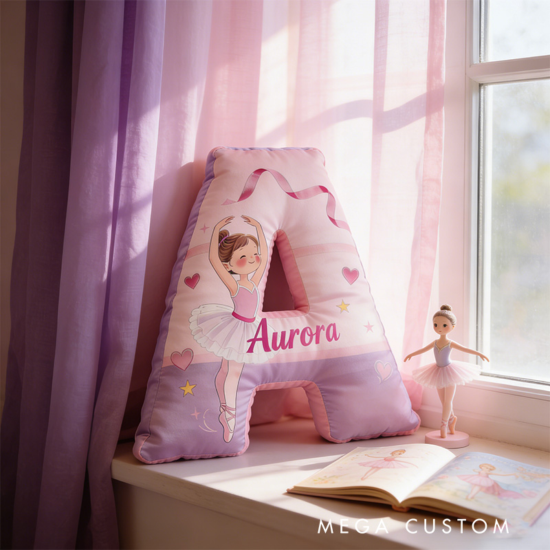 Personalized Graphic 3D Graceful Ballerina Alphabet Shaped Pillow for Dance Lovers Initial Pillow Christmas Gift for Kids