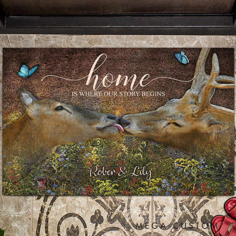 Personalized Couple Hunting Doormat Custom Home Is Where Our Story Begins Mat Housewarming Gift