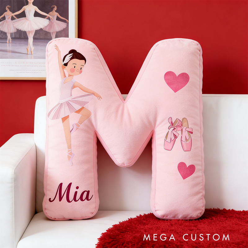Personalized Graphic 3D Heart Ballerina Alphabet Shaped Pillow for Dance Lovers Initial Pillow Christmas Gift for Kids