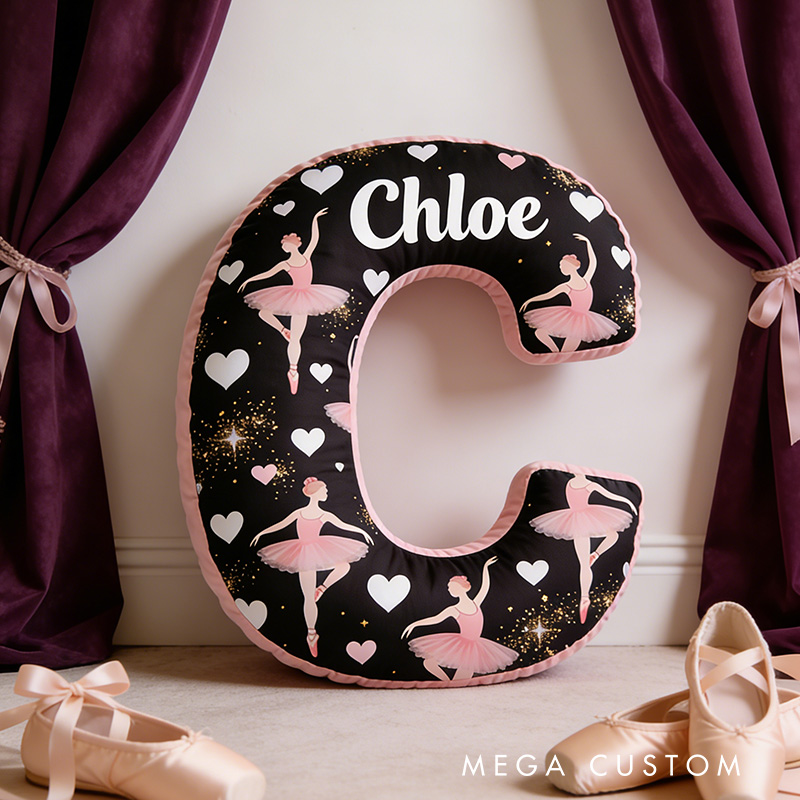 Personalized Graphic 3D Starry Ballet Alphabet Shaped Pillow for Dance Lovers Initial Pillow Christmas Gift for Kids