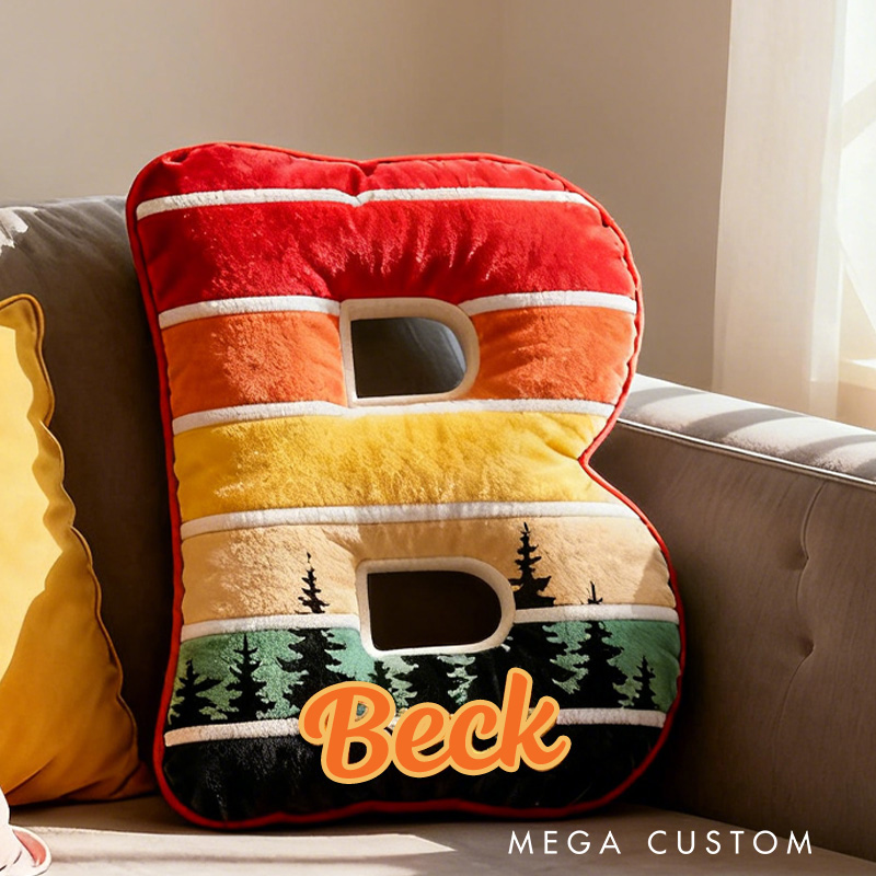 Personalized Sunset Forest Letter Pillow Custom Nature Lovers Pillow Outdoor Adventure Enthusiasts Gift