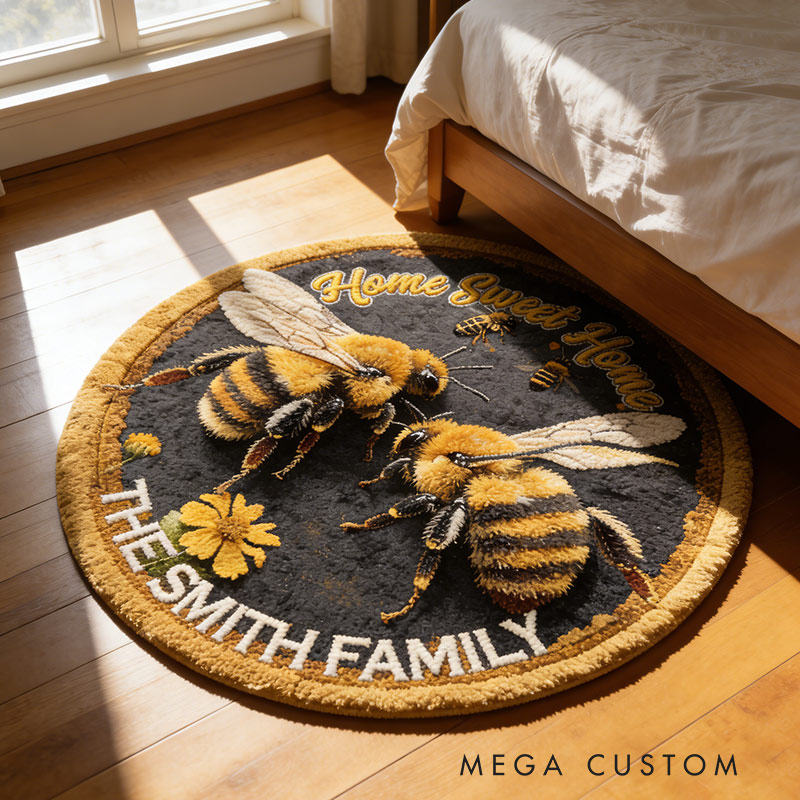 Personalized Home Sweet Home Doormat Custom Bee Round Mat for Family Couple Gift Housewarming Gift