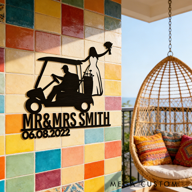 Personalized Wedding Wall Art Unique Golf Cart Design for a Memorable Touch