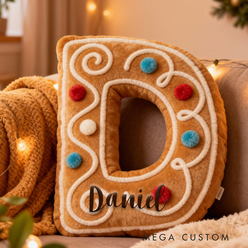 Personalized Gingerbread Cookie Initial Pillow Graphic 3D Print Pillow with Name for Baking Lovers 