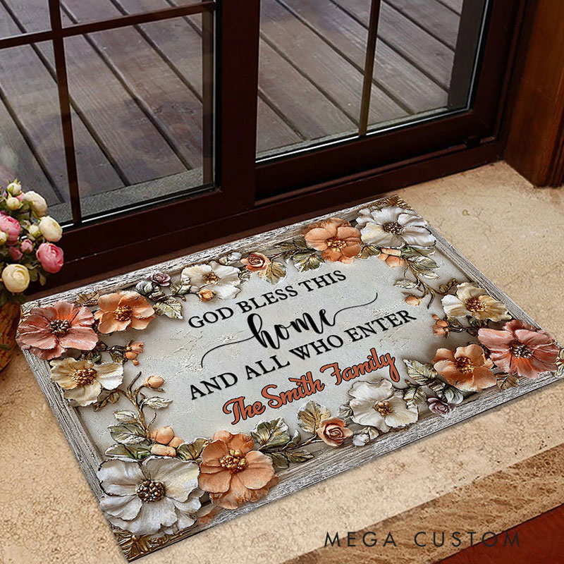 Personalized Welcome Doormat Custom Home Mat with Name for Family Housewarming Gift Bless This Home and All Who Enter