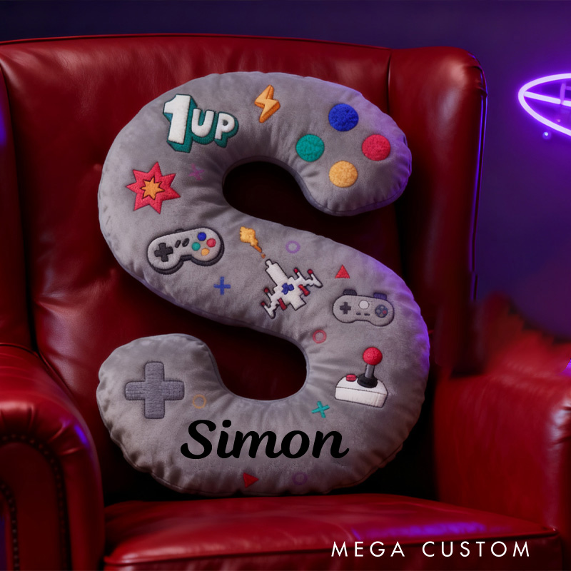 Personalized Gamer Themed Letter Pillow Game Controller Letter Pillow Retro Gamer Gifts for Kid Game Geek Lover
