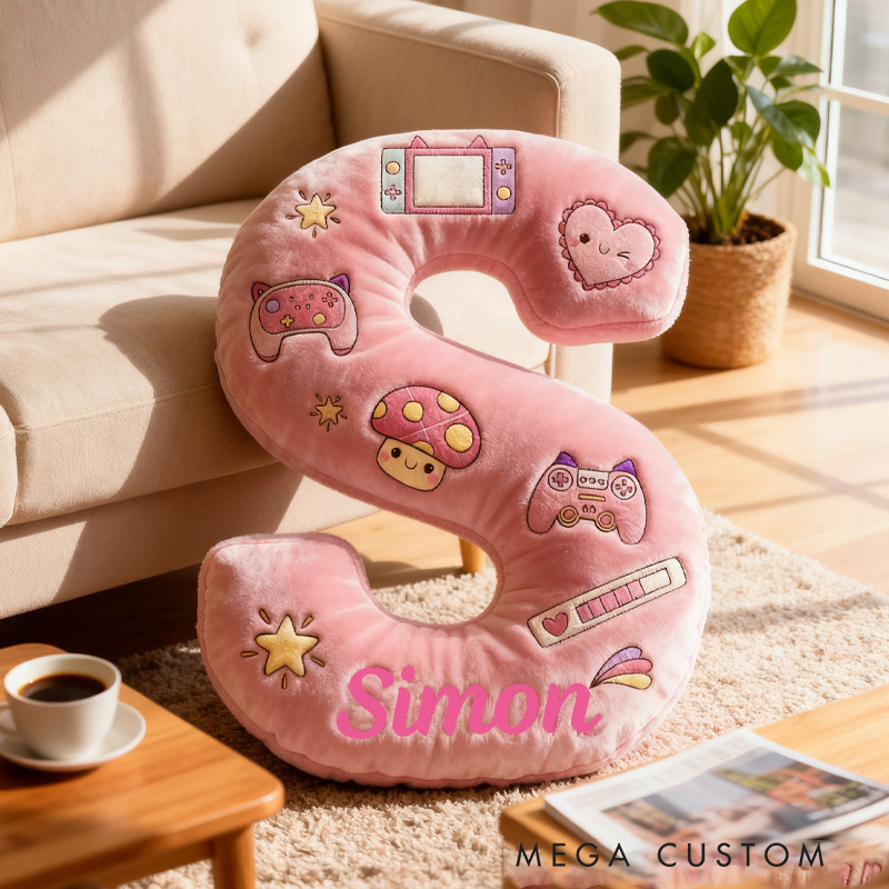 Personalized Girls Game Controller Pillow Gamer Decor Gaming Room Cushion Gift for Kids & Teens