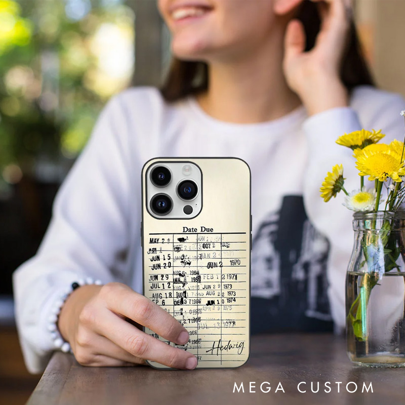 Personalized Retro Library Date Due Card Phone Case Book Lovers Phone Case with Name for Book Lovers Bookworms Readers Bookish