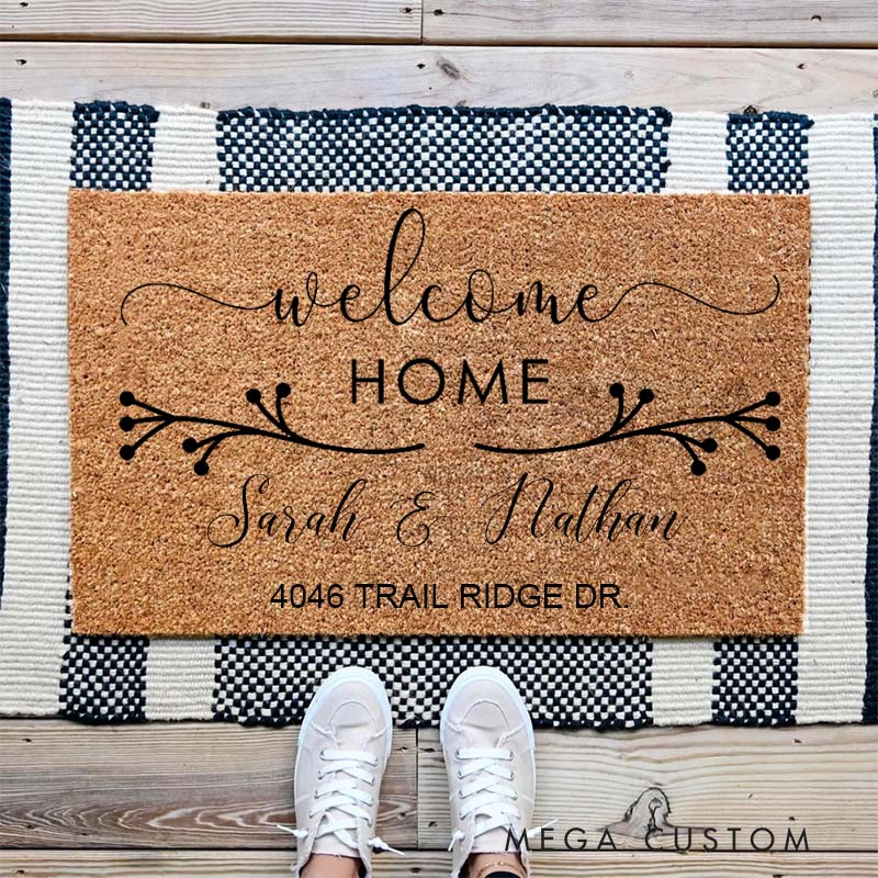 Personalized Welcome Home Doormat Custom Couple Design Durable Coir Rug for Entryway Romantic Housewarming Gift for New Homeowners and Newlyweds