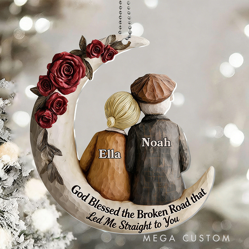 Personalized God Blessed the Broken Road that Led Me Straight to You Acrylic Christmas Couple Ornament with Name and Hair Color Valentine's Day Gift