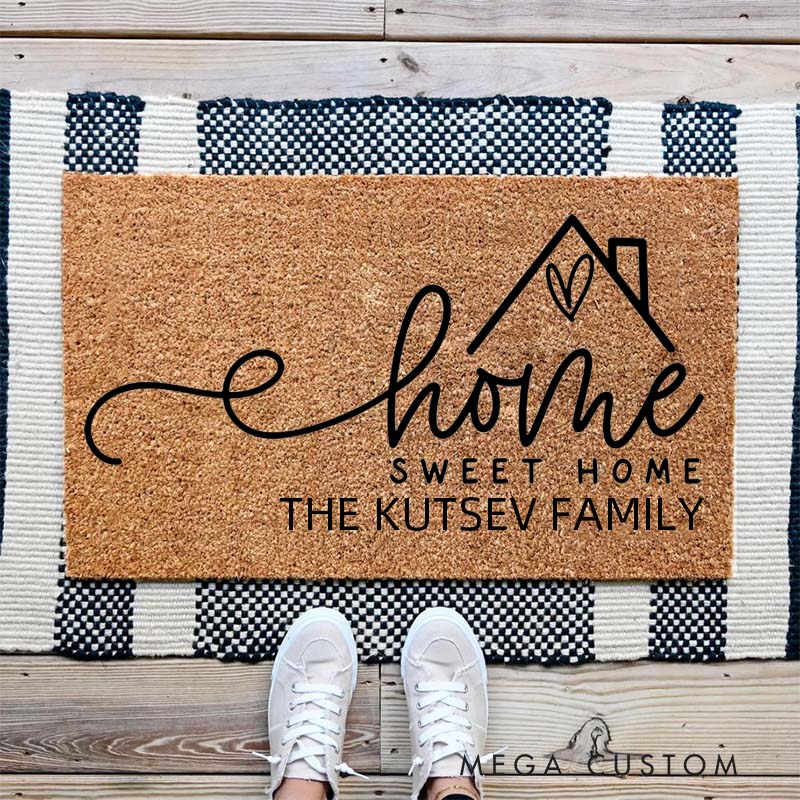 Personalized Home Sweet Home Doormat Durable Coir Welcome Mat for New Home Entryway Decorative Housewarming Gift for Families and Couples