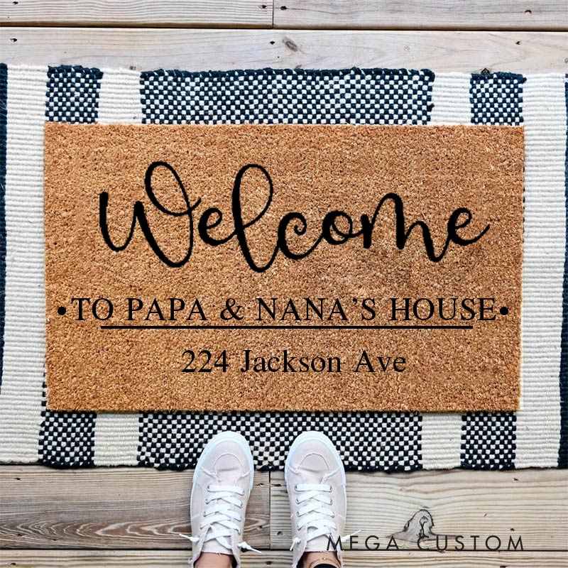 Personalized Welcome Doormat Custom Coir Mat with Name Indoor Outdoor Rug for Grandparent Housewarming New Home Gift 