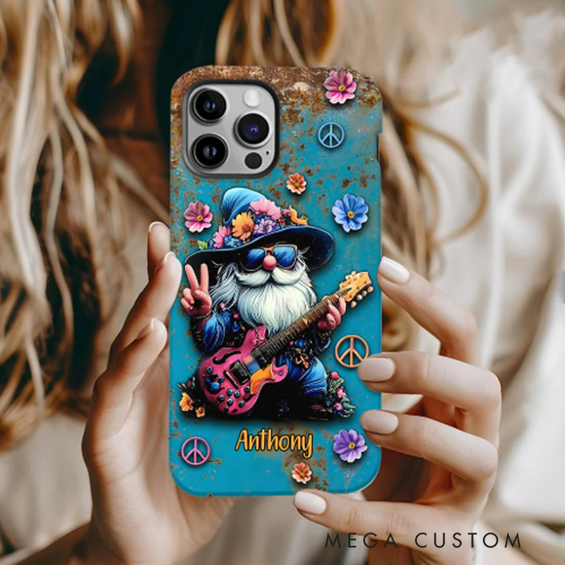 Personalized Hippie Gnome and Guitar Hipper Phone Case Custom Name Hippie Theme and Flower Case