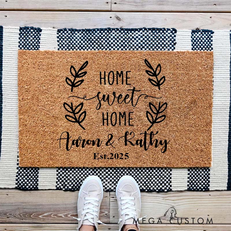 Personalized Home Sweet Home Doormat Custom Durable Coir Welcome Mat for New Home Entryway Decorative Housewarming Gift for Families and Couples