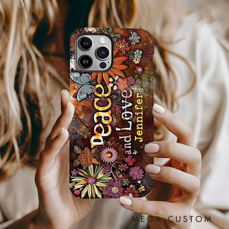 Personalized Name Hippie Accent Phone Case Custom Name Hippie Love and Pesce Theme Case