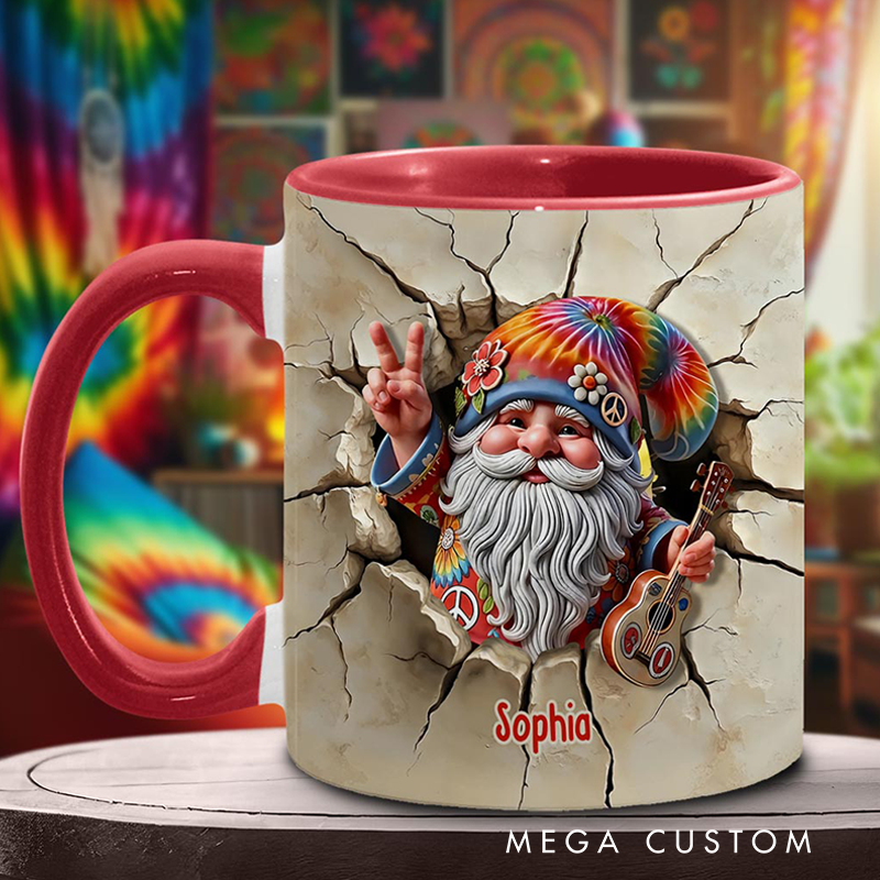 Personalized Hippie Gnome and Guitar Accent Mug and 3D Christmas Gift for Her