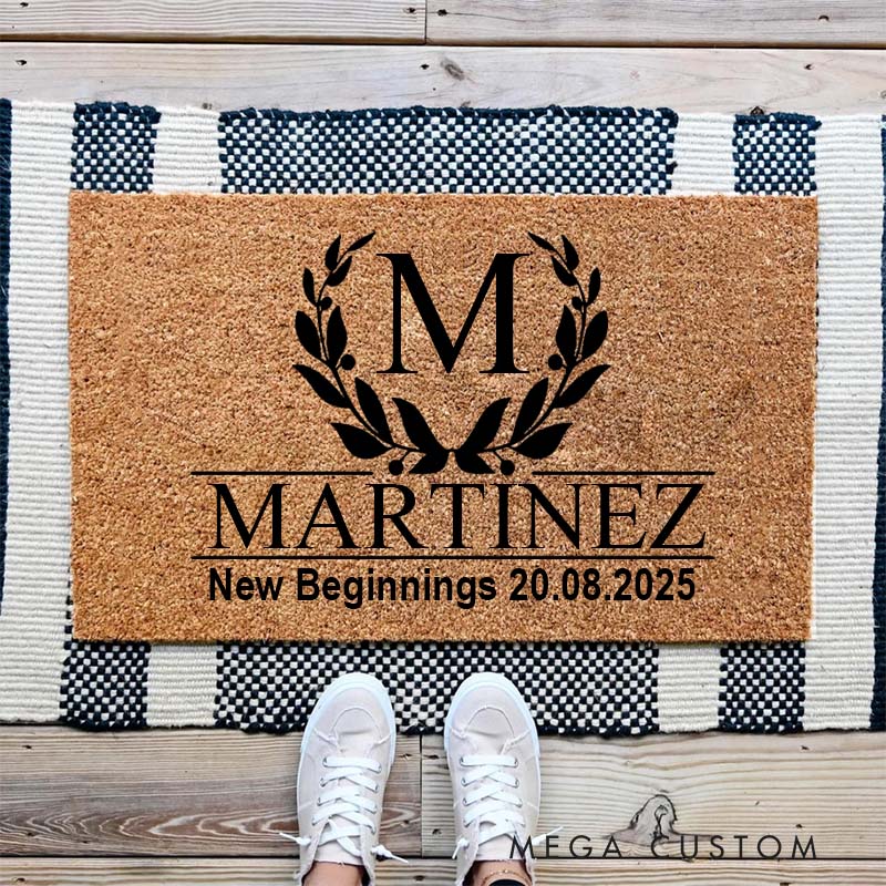 Personalized New Beginnings Doormat Custom Initial Design Durable Coir Welcome Mat for New Home Entryway Thoughtful Housewarming Gift for Families