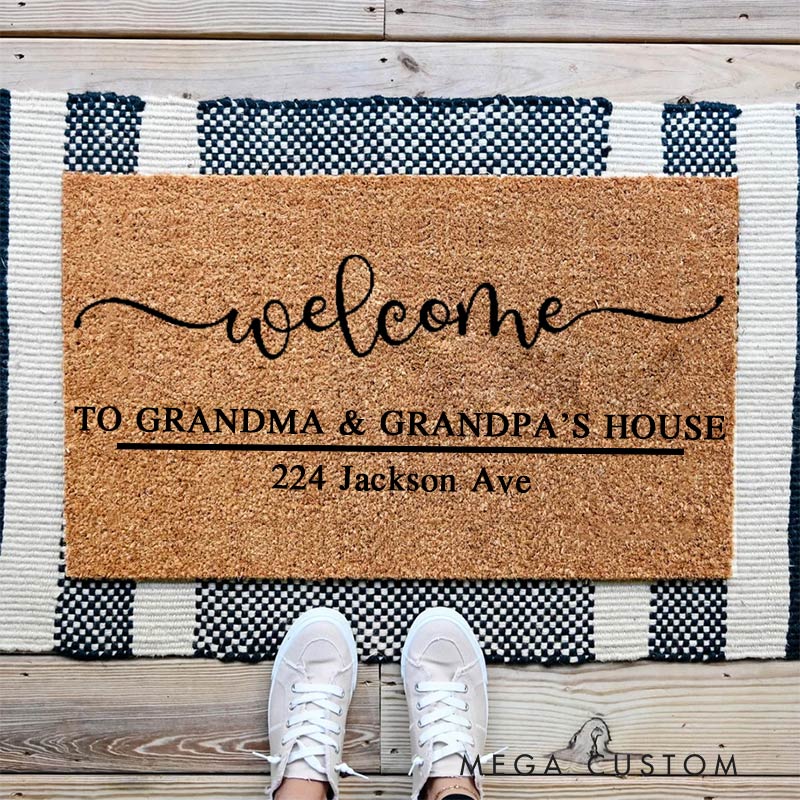 Personalized Welcome Doormat Custom Coir Mat with Name Indoor Outdoor Rug for Grandparent Housewarming New Home Gift 