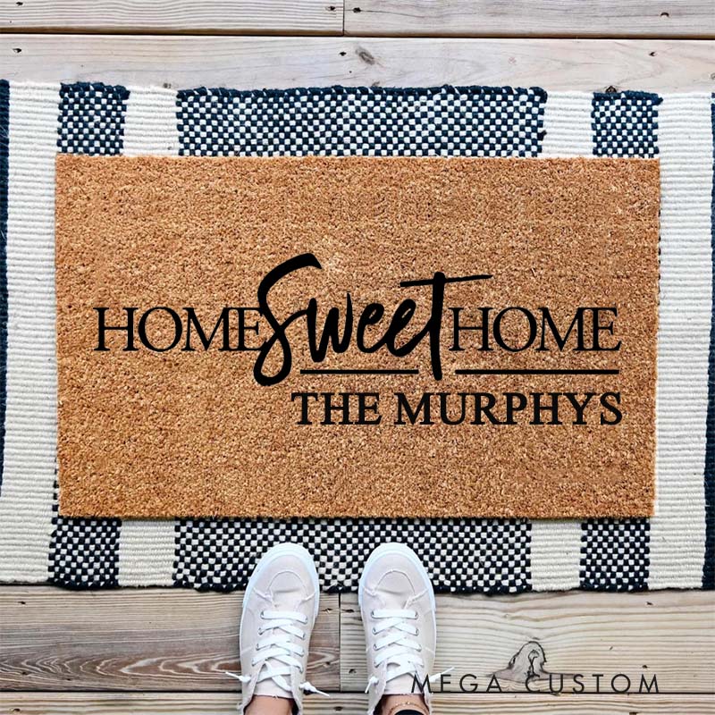 Personalized Home Sweet Home Doormat Custom Family Name Durable Coir Welcome Mat for New Home Entryway Perfect Housewarming Gift for Couples