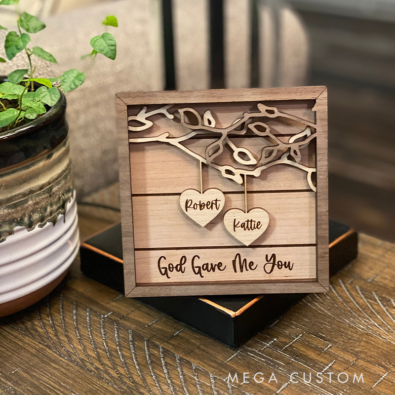 Personalized God Gave Me You 3D Wooden Sign with Custom Couple's Names and Text Home Decor Gift for Couple Valentine's Day Gift Anniversary Gift
