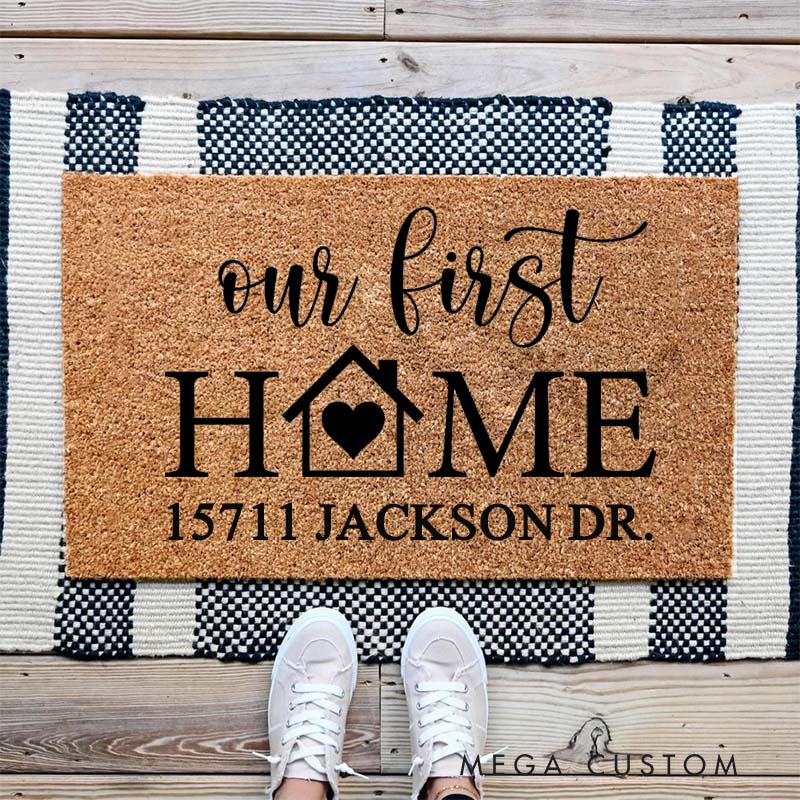 Personalized Our First Home Doormat Custom Durable Coir Welcome Mat for New Home Entryway Thoughtful Housewarming Gift for Couples