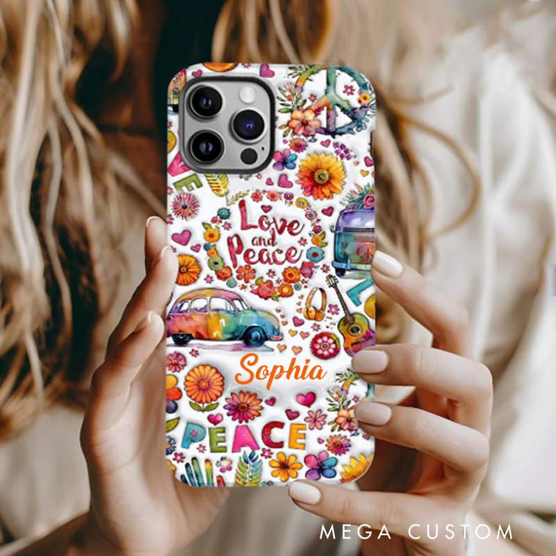 Personalized Name Hippie Accent Phone Case Custom Name Hippie Love and Pesce Theme Case