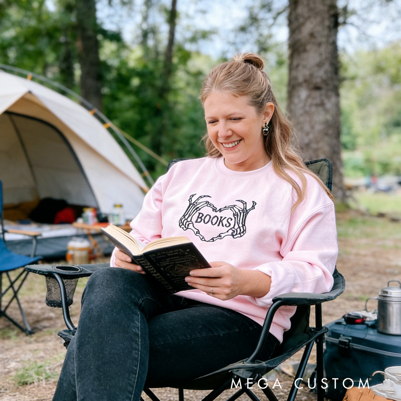 Personalized Spooky Book Classic Sweatshirts Skull Heart Book Sweatshirt Valentine's Day Gift for Book Lover Reader Bookish Bookworm