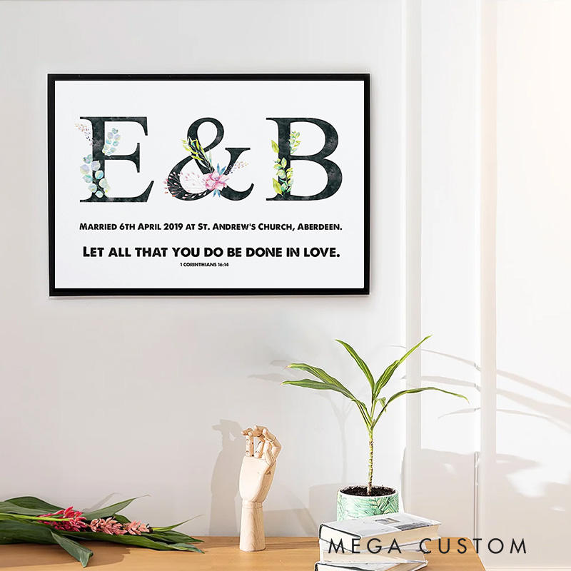 Personalized Let all that you do be Done in Love with Text Frameless Poster with Name Wedding Wall Decor Religious Gift for Couple